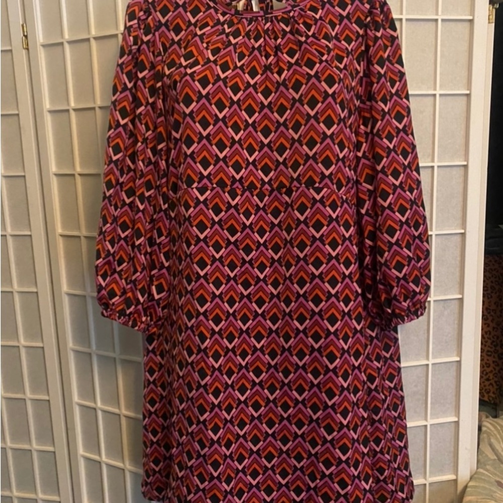 Chic Long Sleeve Geometric Dress in Pink and Black